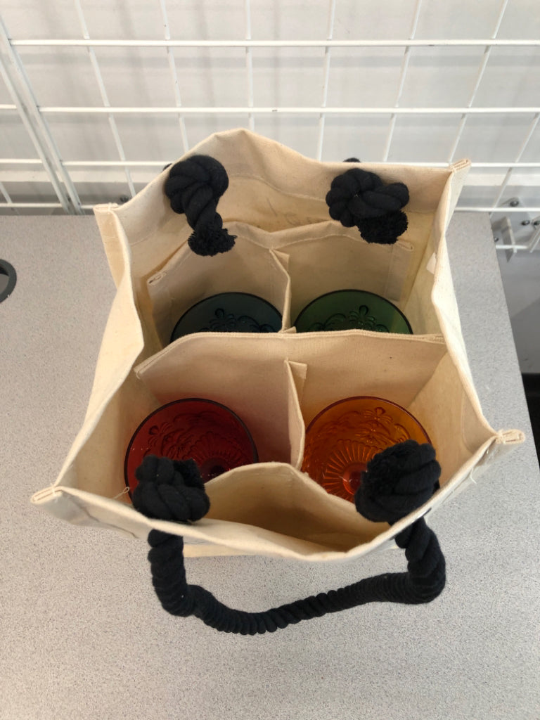 5 OH NO I BOUGHT CHAMPAGNE WINE BAG W/MUTICOLORED PLASTIC GLASSES.