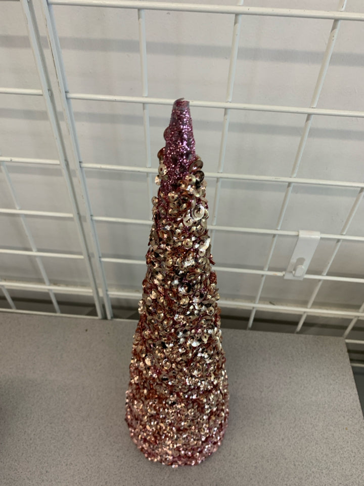 ROSE/PINK SEQUINS CHRISTMAS CONE.