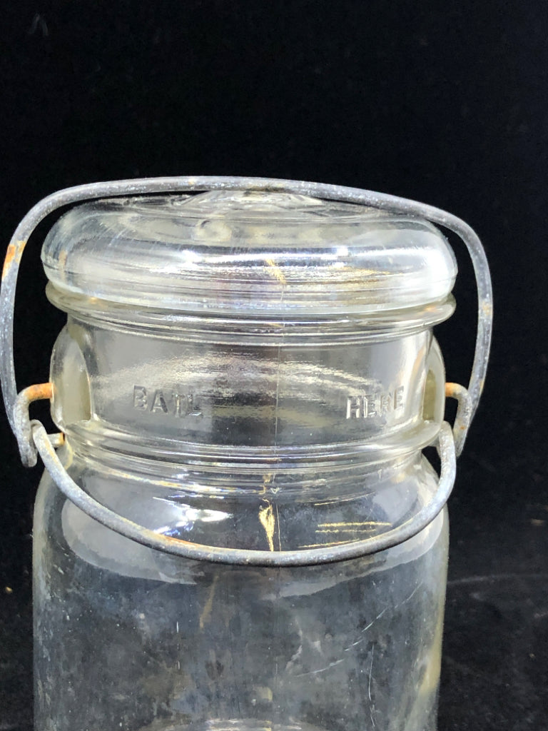 VTG BALL MASON JAR W METAL CLASP.