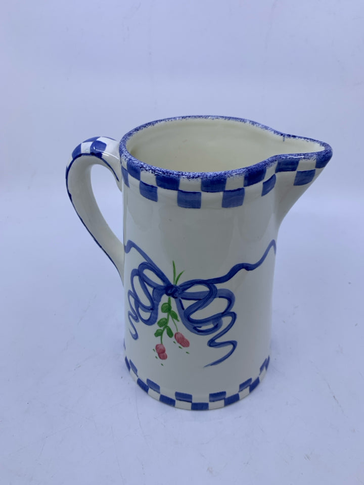 BLUE BOW CERAMIC PITCHER- ANNALEA COLLECTION.