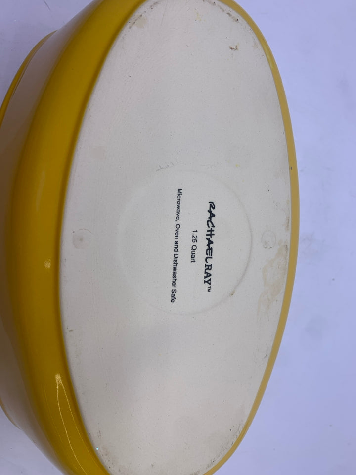 2 YELLOW OVAL BAKING DISHES RACHAEL RAY HANDLES.