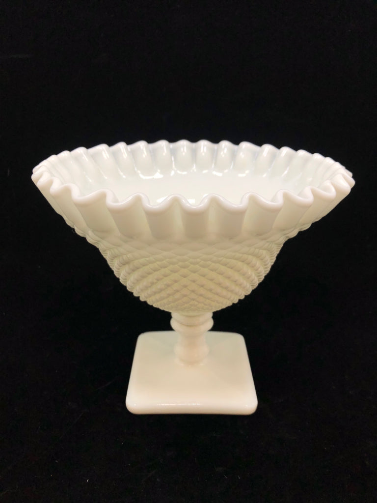 VTG HOBNAIL MILK GLASS PEDESTAL BOWL.