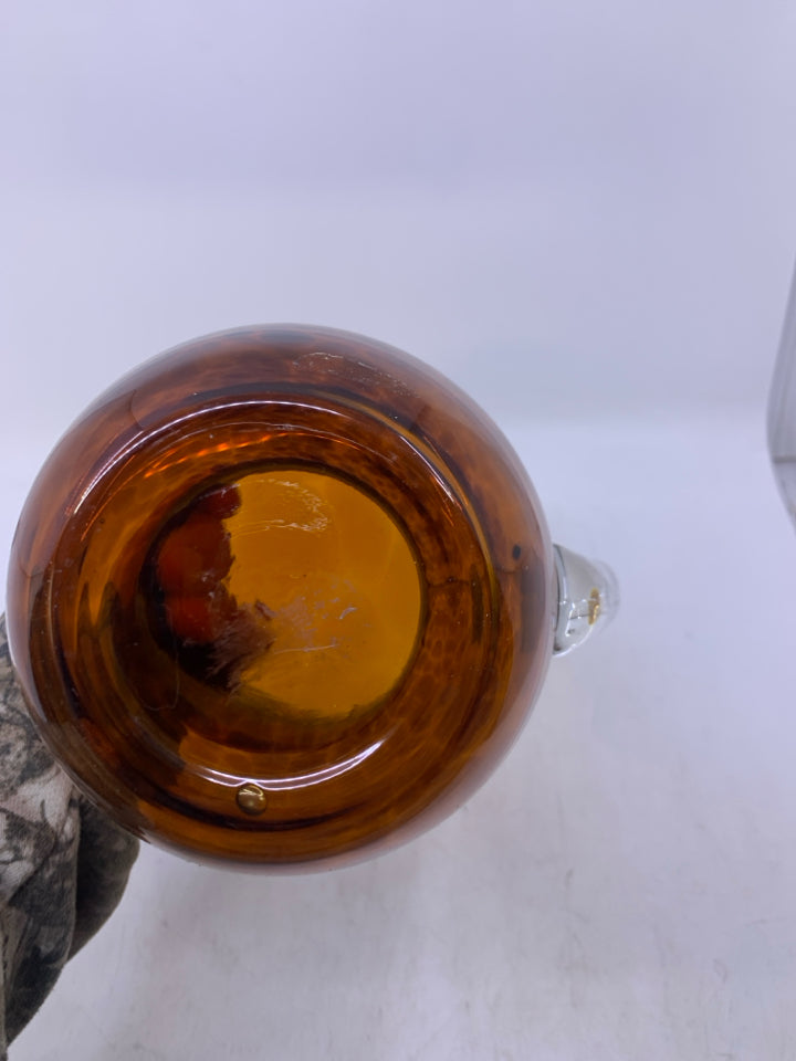 BLOWN GLASS LIGHT BROWN W/ SPECKLES CLEAR HANDLE.