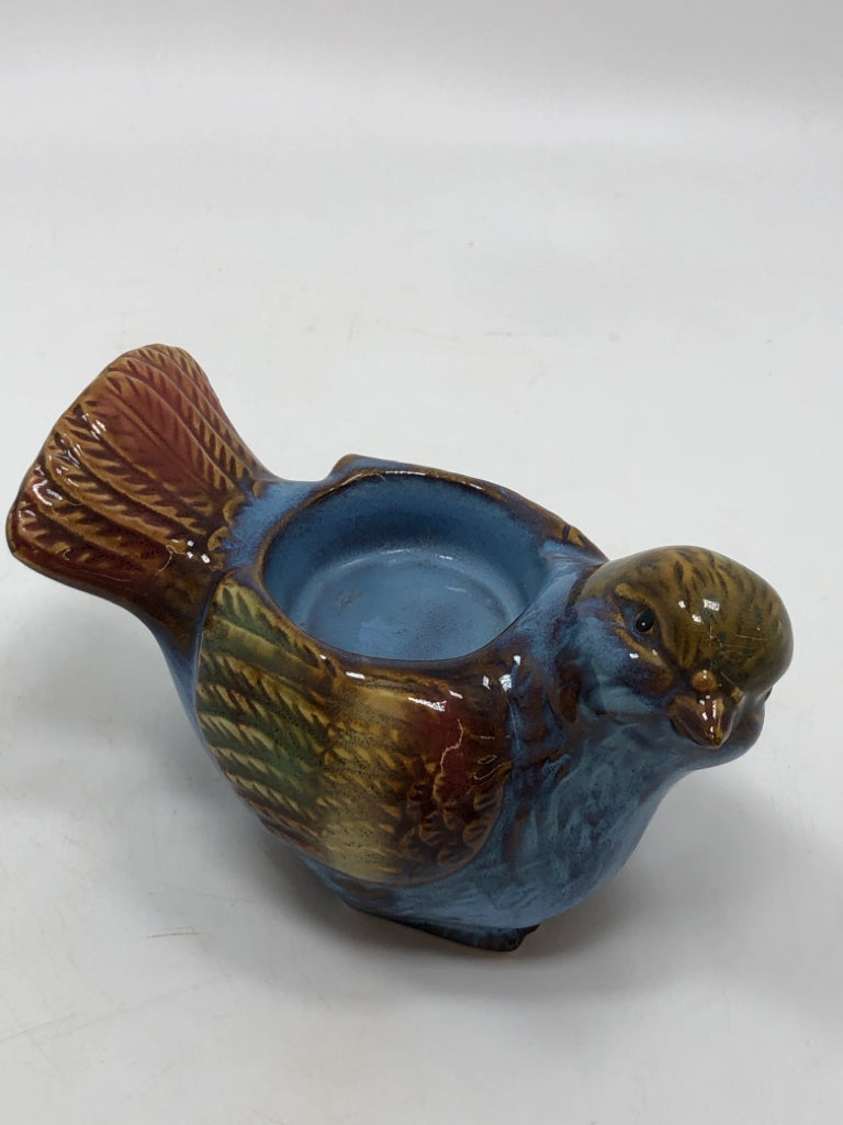 CERAMIC MULTI COLOR BIRD VOTIVE CANDLE HOLDER.