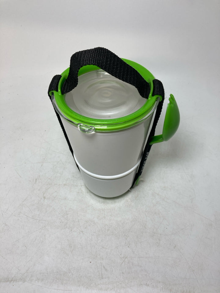 NEW LUNCH POT 2 PC PLASTIC STACKING STORAGE W/ SPORK