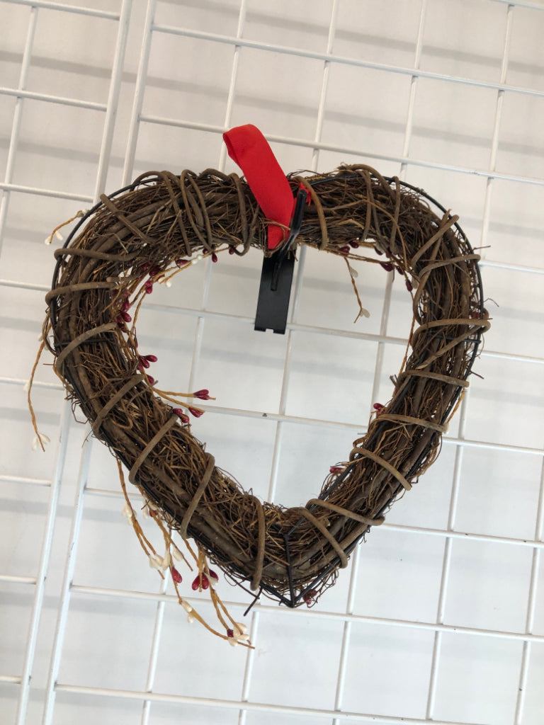 TWIG HEART WREATH W/PIP AND BERRIES.