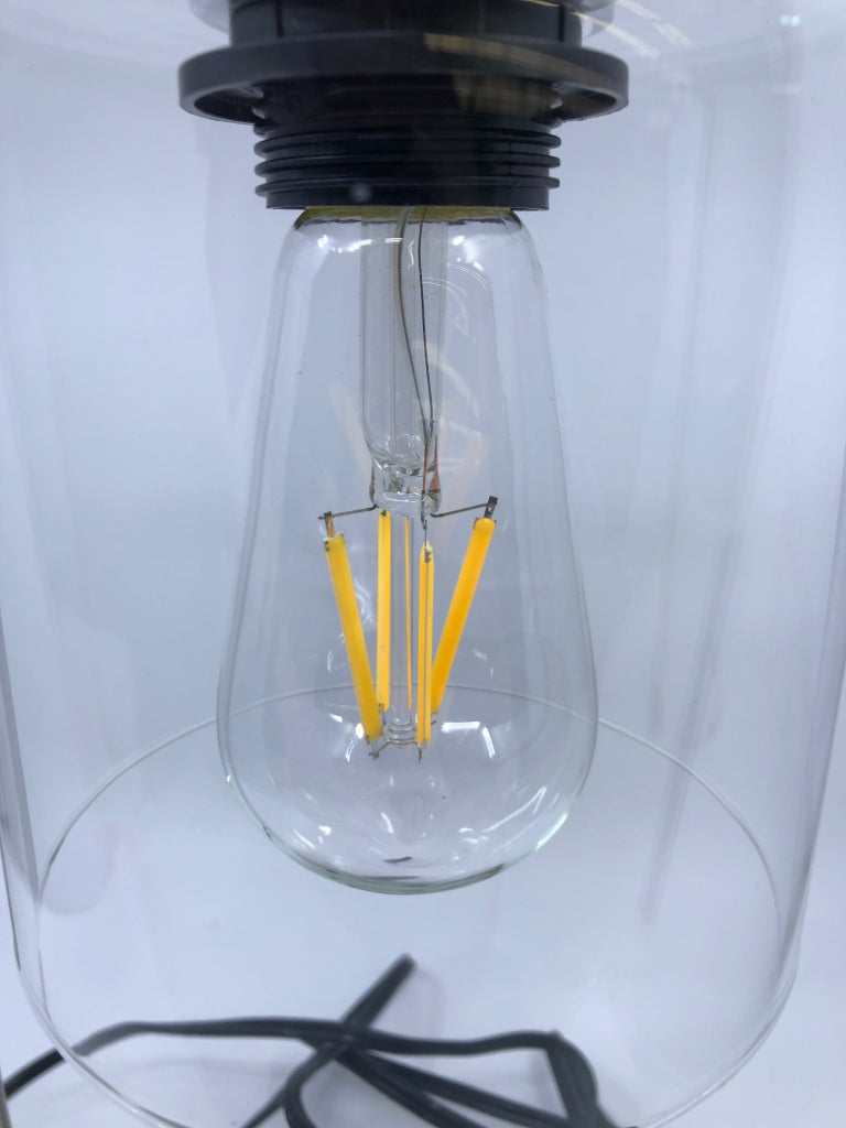 SILVER BASE-TOUCH LAMP W GLASS SHADE.