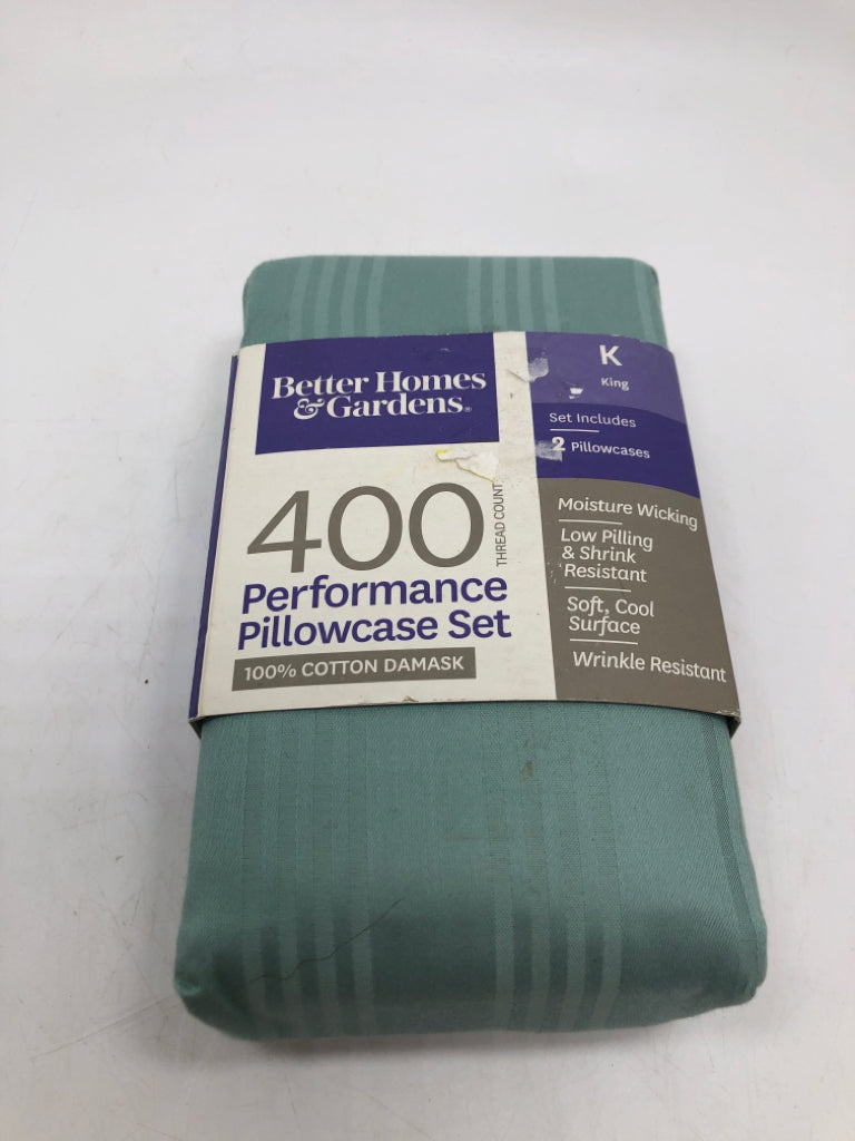 LT BLUE COTTON SATEEN KING PILLOWCASES.