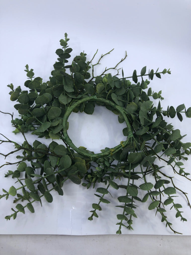 GREEN FAUX EUCALYPTUS WREATH.