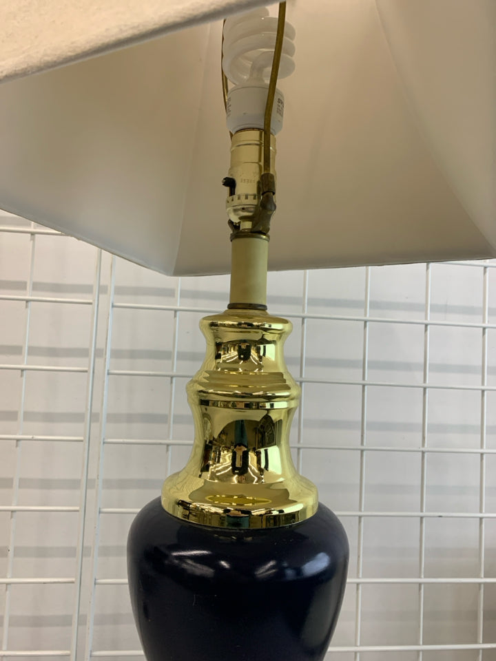 BLUE & GOLD LAMP W/ SOFT SHADE.