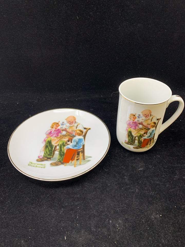 2 PC CUP & SAUCER "THE TOYMAKER" NORMAN ROCKWELL.