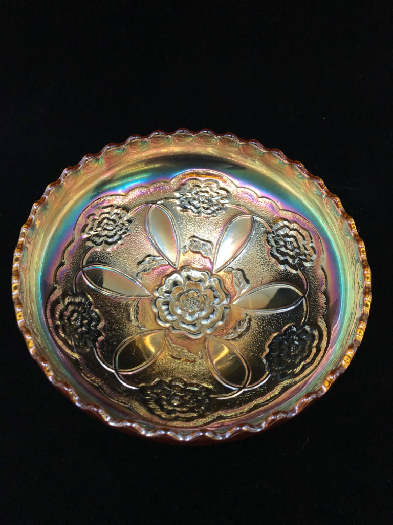VTG CARNIVAL GLASS IRIDESCENT CANDY BOWL W STEM.