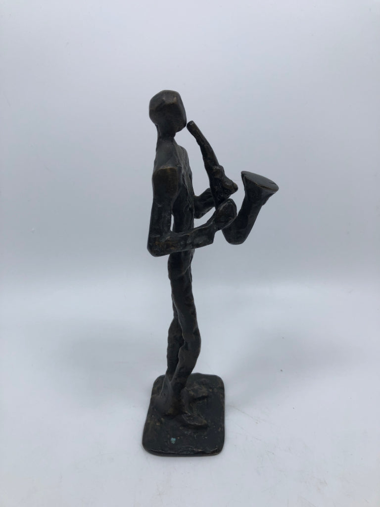 BRONZE SAXOPHONE PLAYING FIGURINE.