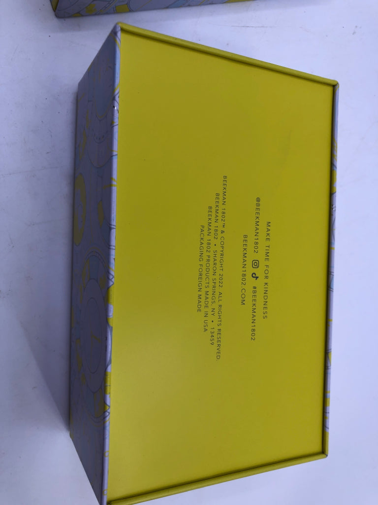 TIN STORAGE CONTAINER WITH LID YELLOW CLOCK.