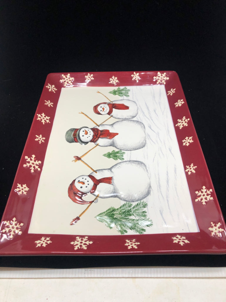 SNOWMAN PLATTER W/RED BORDER.