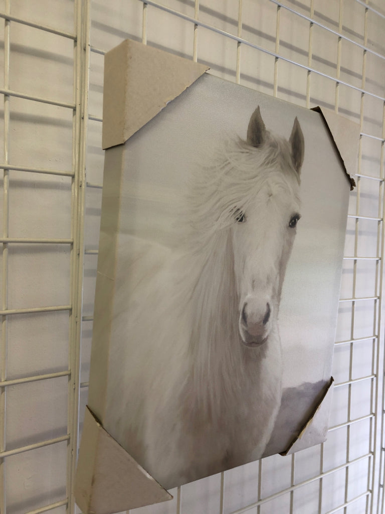 NEW WHITE HORSE CANVAS WALL HANGING.