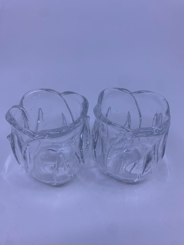 2 CLEAR TULIP CANDLE HOLDERS.