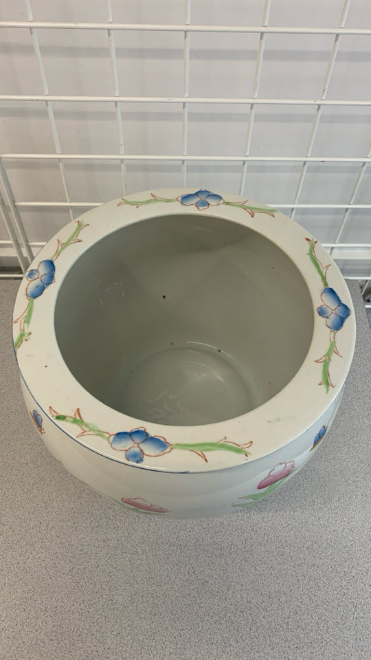 LARGE BUTTERFLY PAINTED PLANTER.