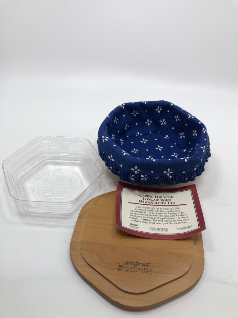 2001 BLUE LINED HEXAGON BASKET W/LID.
