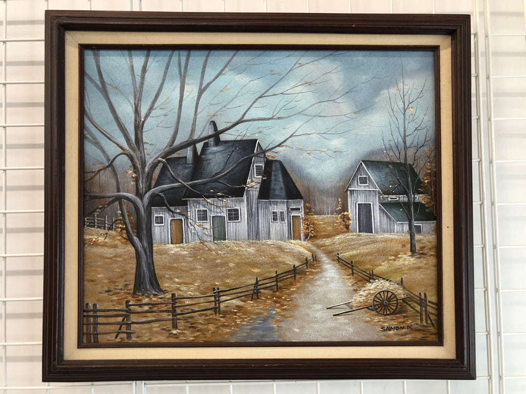 FARMHOUSE LANDSCAPE FRAMED PAINTING.
