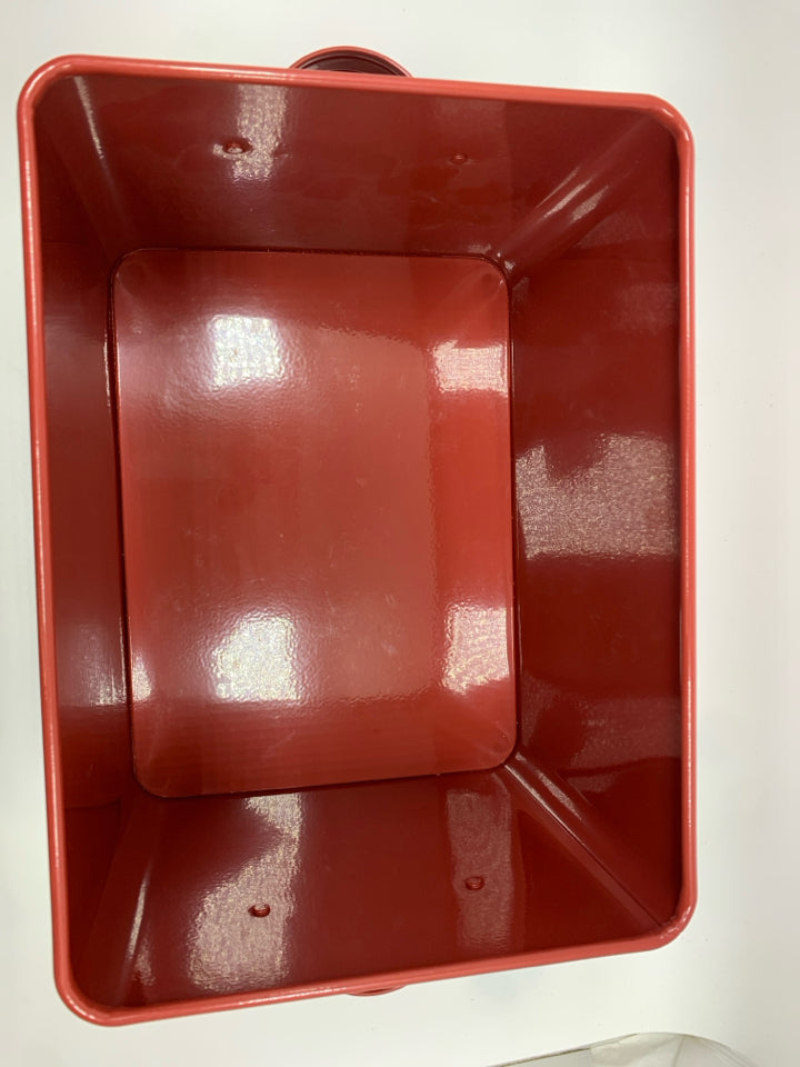 RED METAL BREAD BIN.