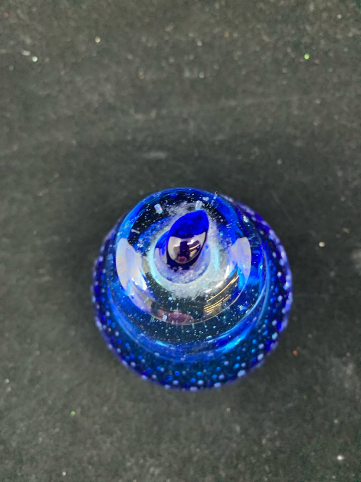 BLUE BUBBLE GLASS PEAR.