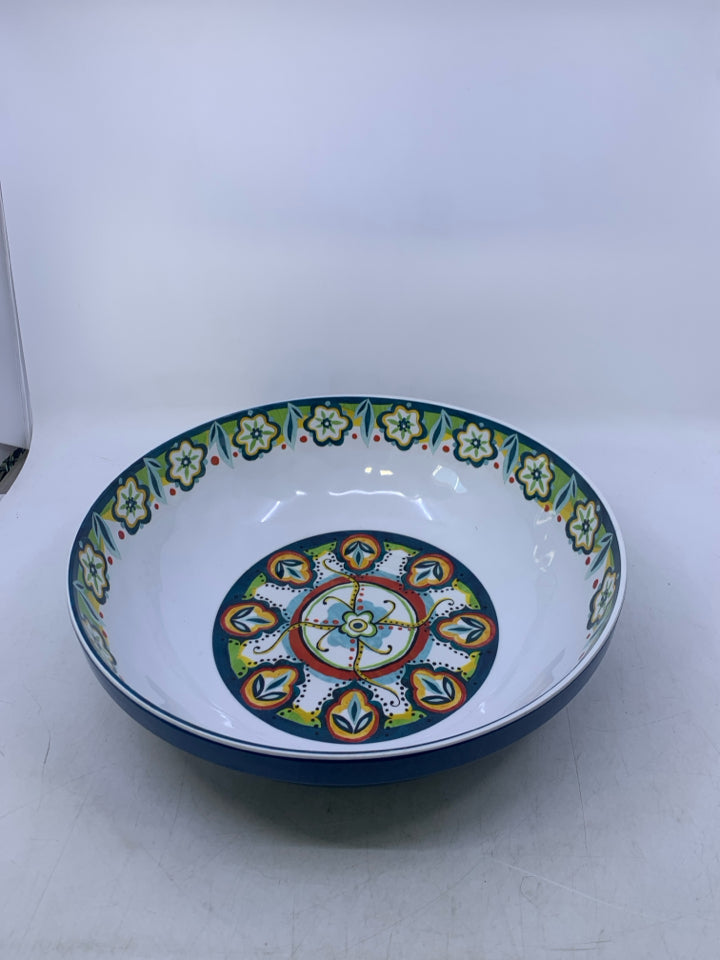 LARGE MELAMINE BLUE WHITE ORANGE DETAILS.