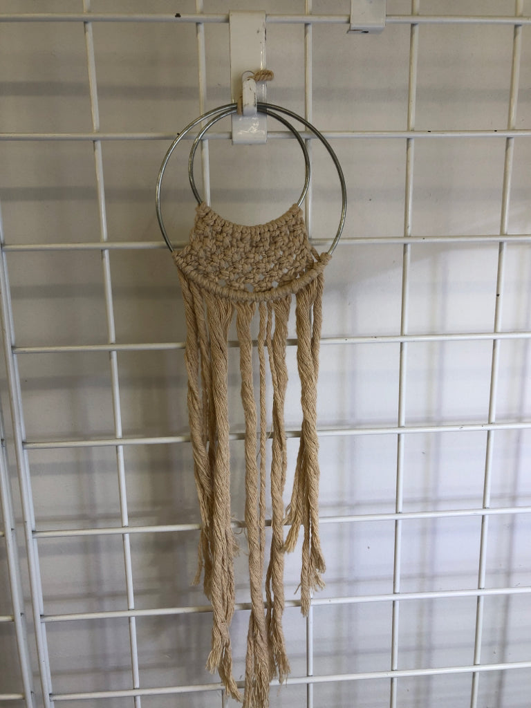 SMALL MACRAME WALL HANGING METAL CIRCLE.