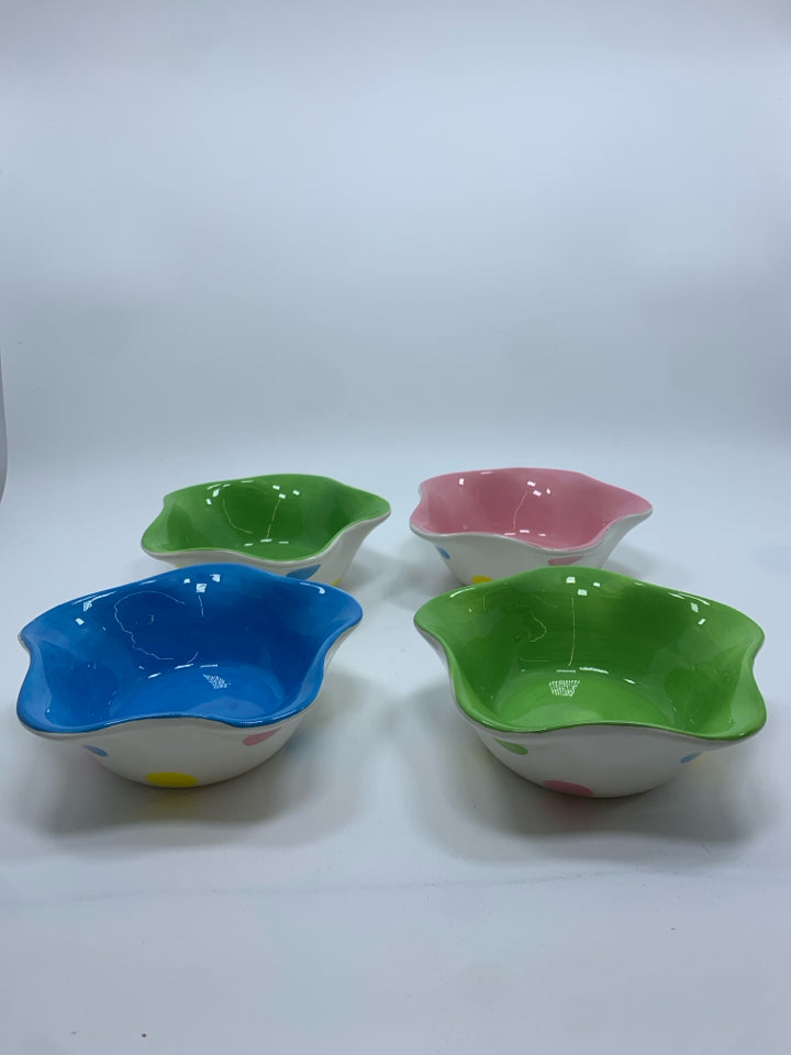 4 COLORFUL POLK-DOT CENTURY ICE-CREAM BOWLS.