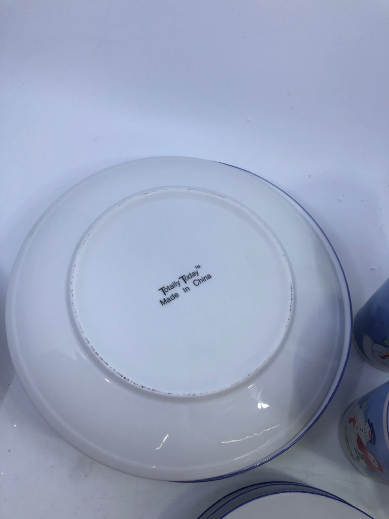 16PC SNOWMAN DISH SET- 4 MUGS, 4 BOWLS, 4 DINNER PLATES, 4 LUNCH PLATES.