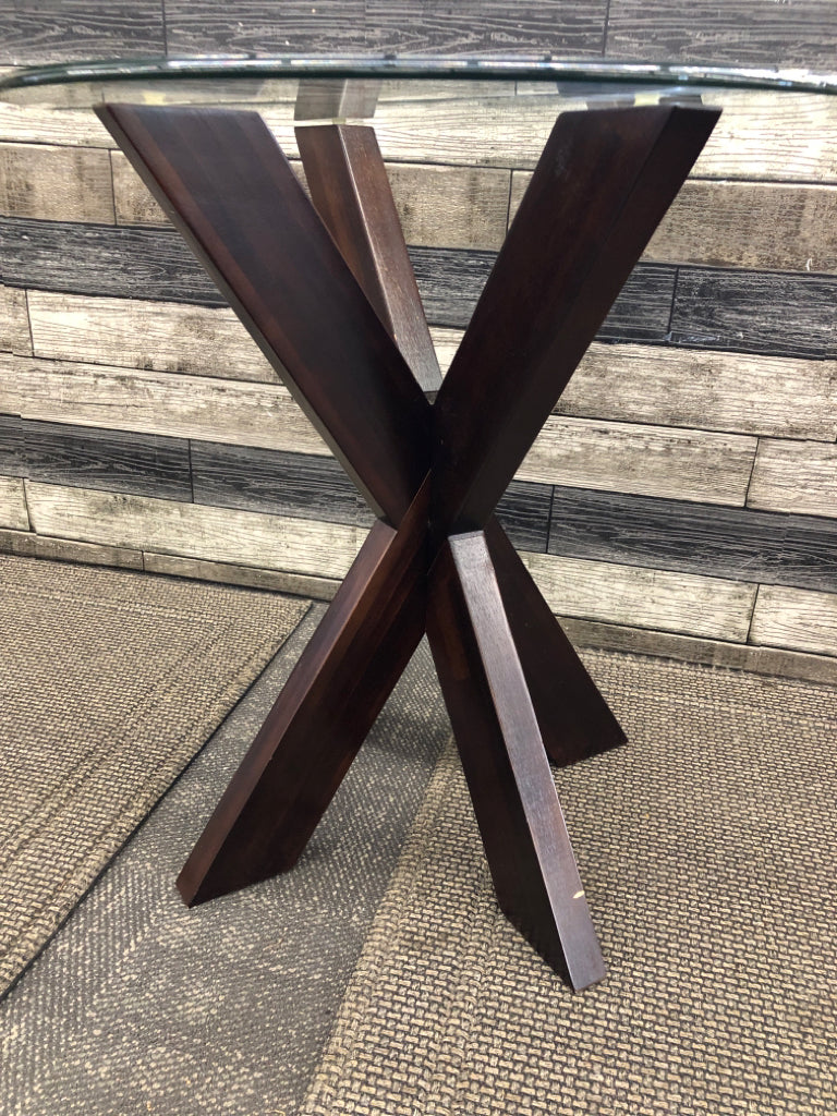 CIRCLE GLASS SIDE TABLE DARK BASE.