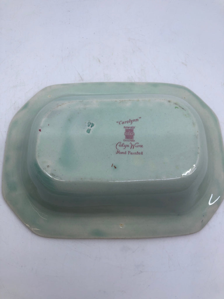 VTG GREEN W PINK FLORAL RECTANGLE SERVING DISH- CAYLX WARE.