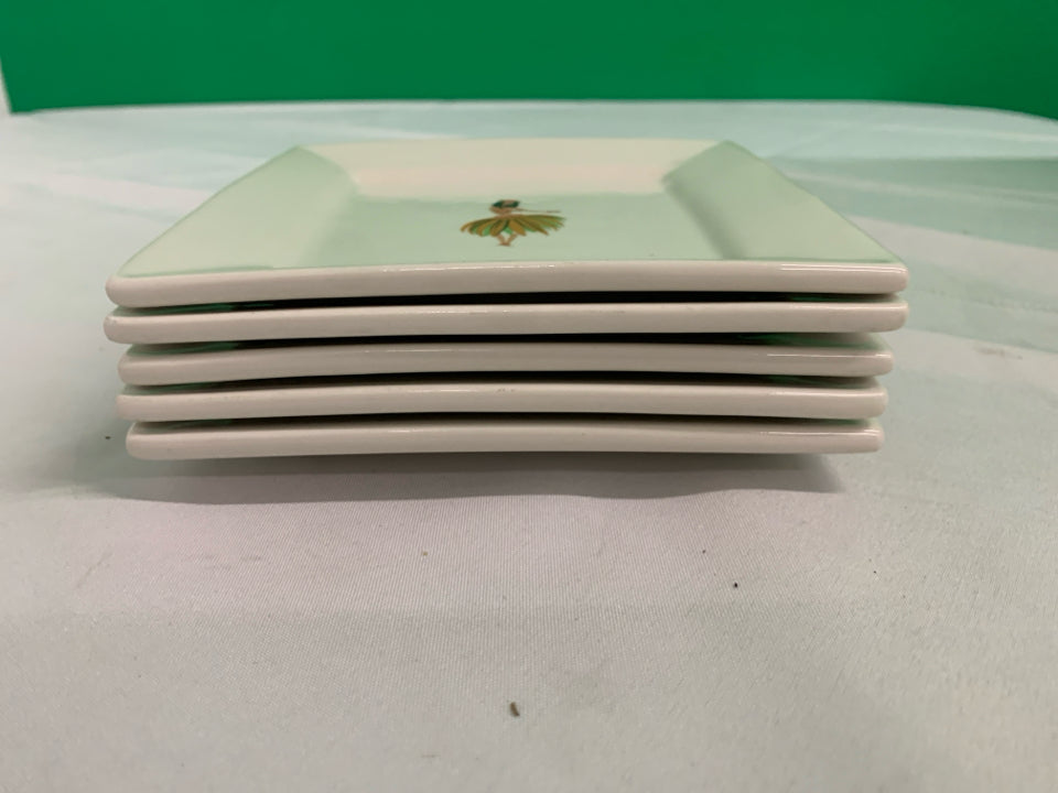 5 HULA GIRL APPETIZER PLATES.