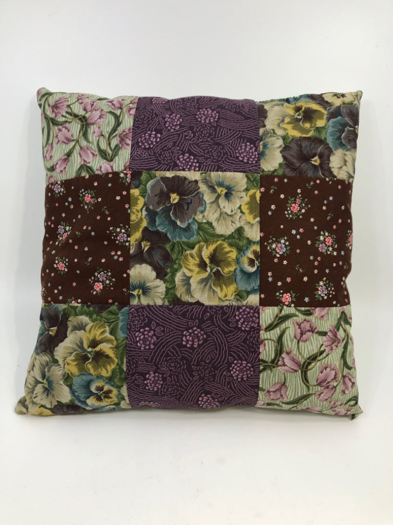 SMALL FLORAL QUILTED ACCENT PILLOW.