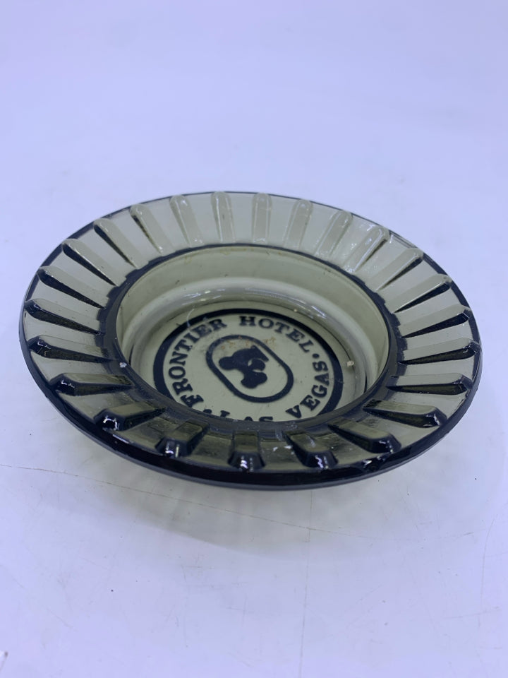 VTG FRONTIER HOTEL LAS VEGAS GLASS BLACK ASH TRAY.