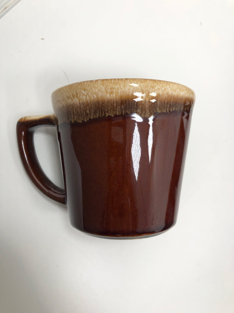 6 VTG MCCOY TAN/BROWN CERAMIC GLAZE MUGS.