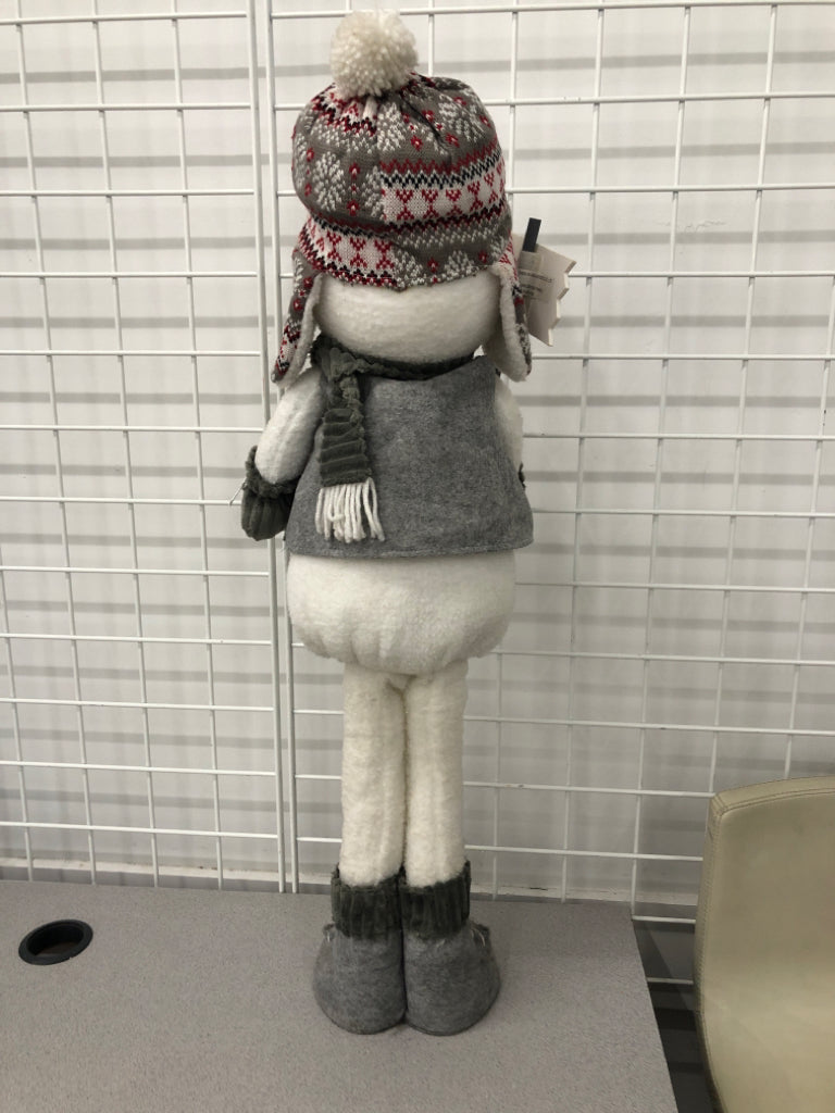 FABRIC SNOWMAN W MERRY CHRISTMAS SIGN.