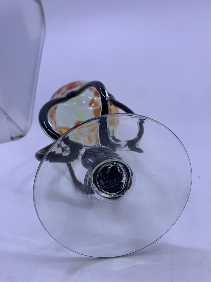 ABSTRACT BLOWN GLASS CANDLE HOLDER -BLACK/ORANGE.