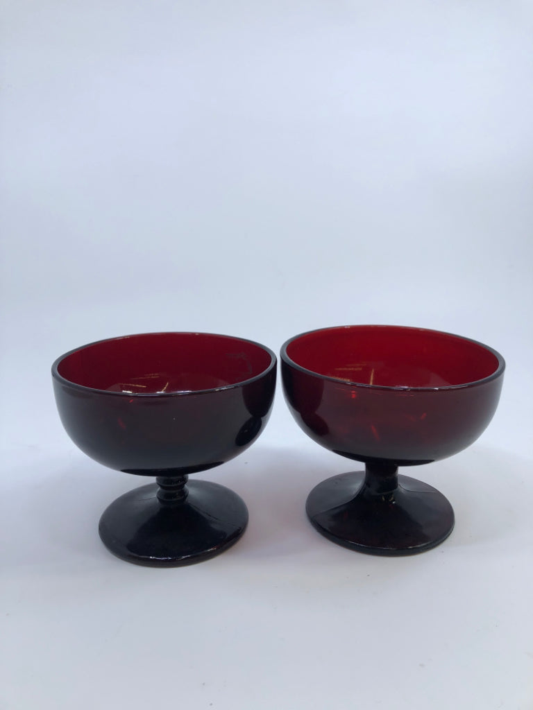 2 CRANBERRY DESSERT DISHES W/ FEET.