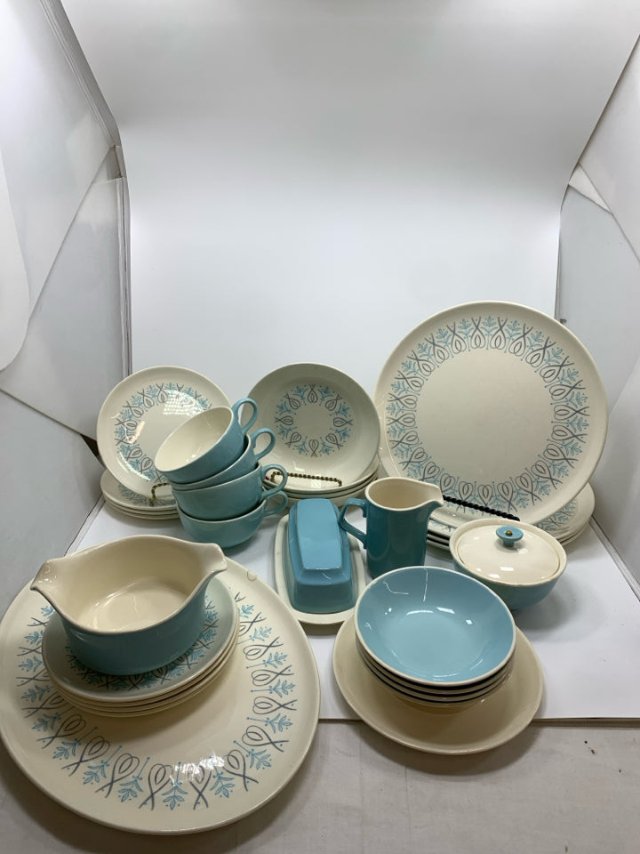 30PC VTG BLUE COLORCRAFT DISH SET SVC FOR 4+.