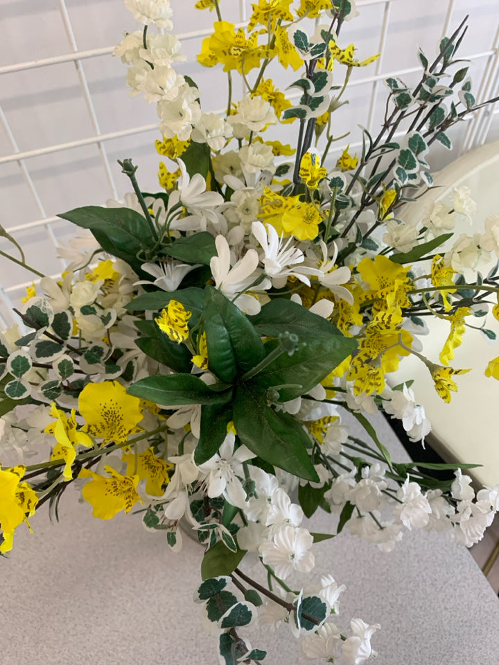 FAUX FLOWERS IN MERCURY VASE.