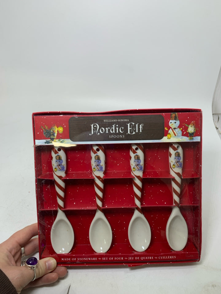 NIP 4 WILLIAM-SONOMA NORDIC ELF SNOWMAN SPOONS.
