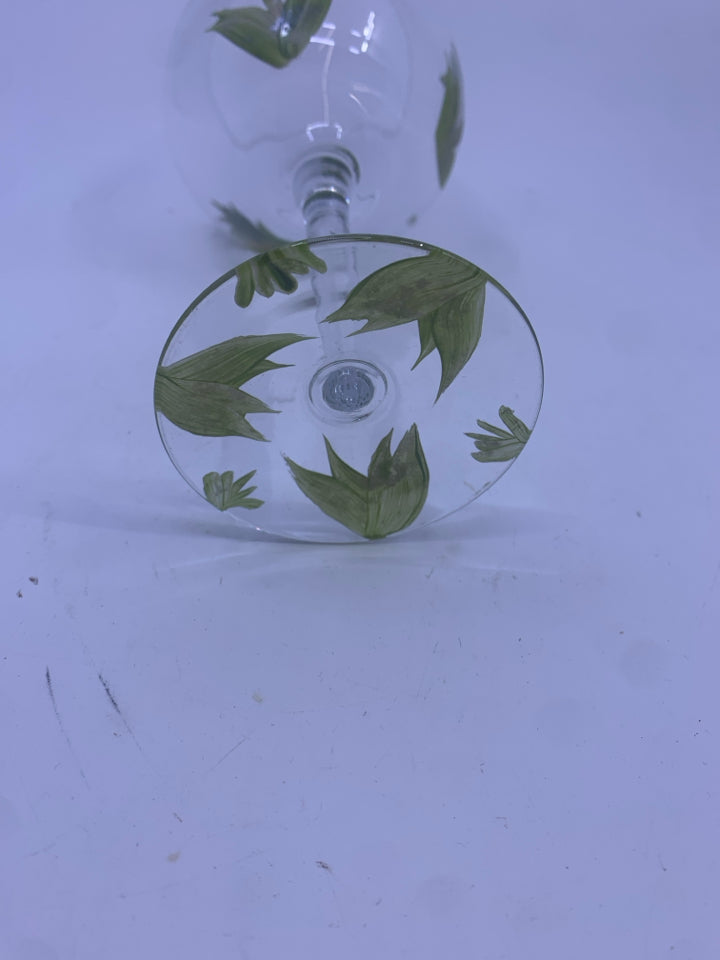 2 PALM TREE PAINTED WINE GLASS.