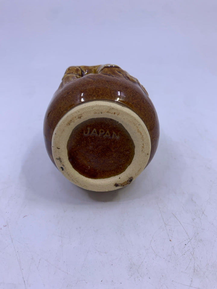 VTG BROWN EMBOSSED CERAMIC VASE.