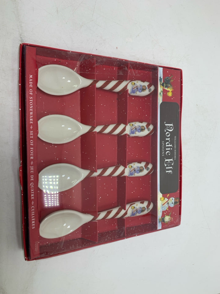 NIP 4 WILLIAM-SONOMA NORDIC ELF SNOWMAN SPOONS.