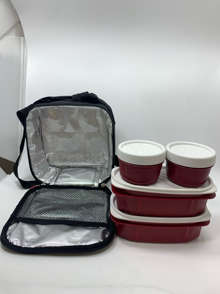 5PC BLACK LUNCH BOX W/FOOD STORAGE CONTAINERS.