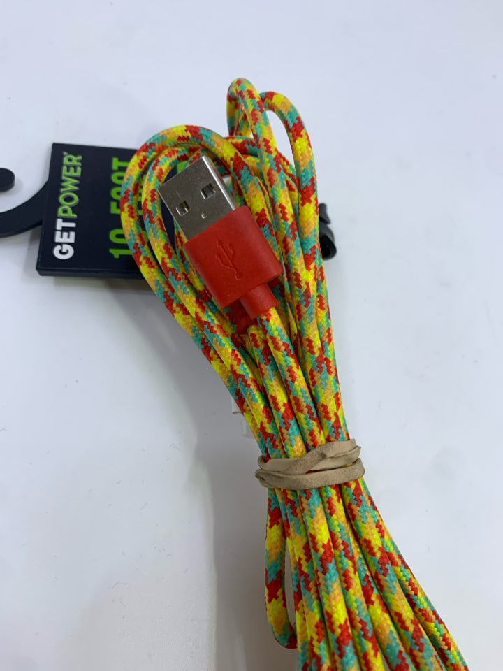 NWT YELLOW & RED 10-FOOT MICRO USB CHARGER.