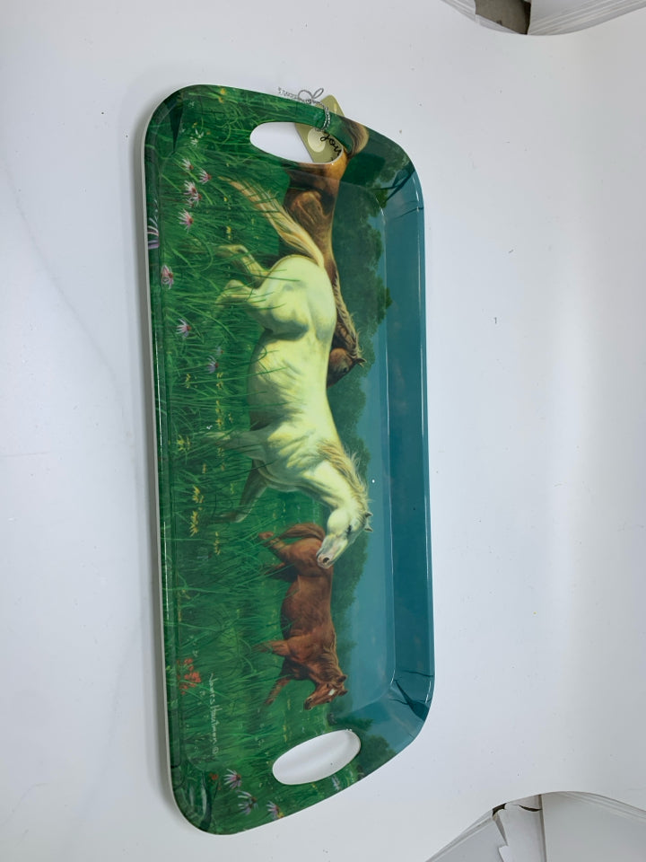 NWT MELAMINE HORSES IN PASTURE RECTANGLE TRAY.