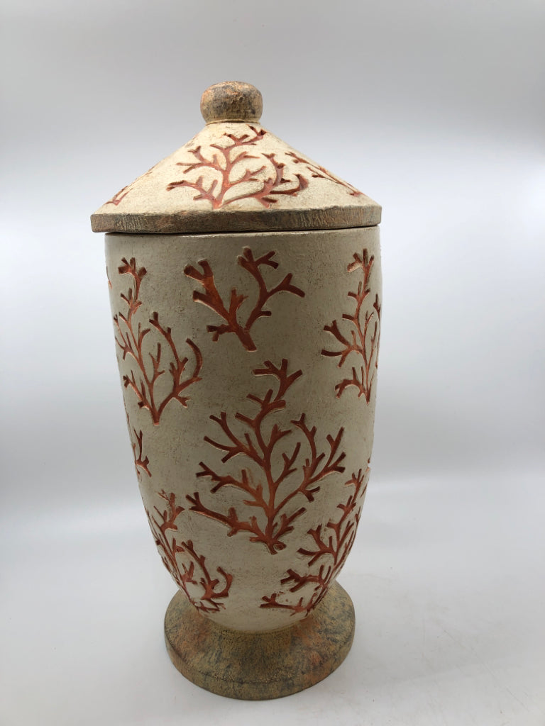 CORAL PRESSED STONEWARE CANISTER.