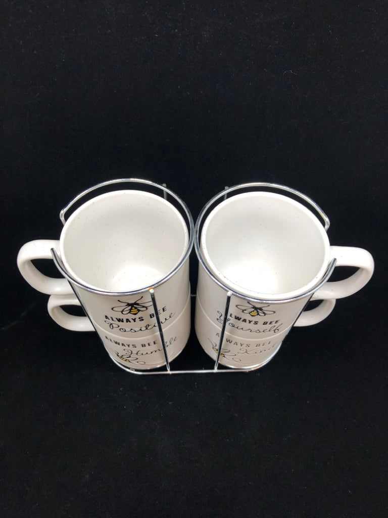 4PC "ALWAYS BEE" MUGS IN METAL FRAME.